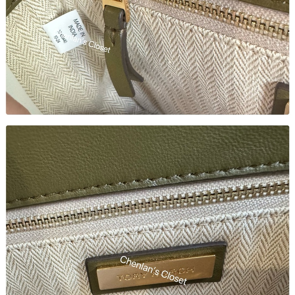 Tory Burch Woven Chain Shoulder Bag Olive Green Leather With Gold Chain NWT - Picture 12 of 13